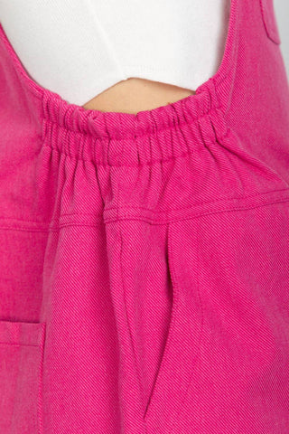 Very J - Suspender Solid Woven Casual Overall Romper