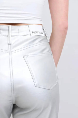 Trendsi - Women's Judy Blue Full Size High Waist Silver Faux Leather Pants Plus Size