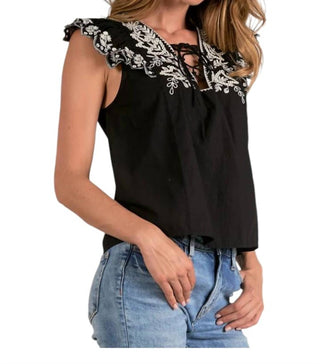 Elan - Jacklyn Flutter Sleeve Embroidered Top