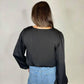 Kld. Signature - Washed Satin V-neck Bubble Hem Blouse