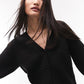 Topshop Waffle Knit Crop Cardigan in Black, Size Small
