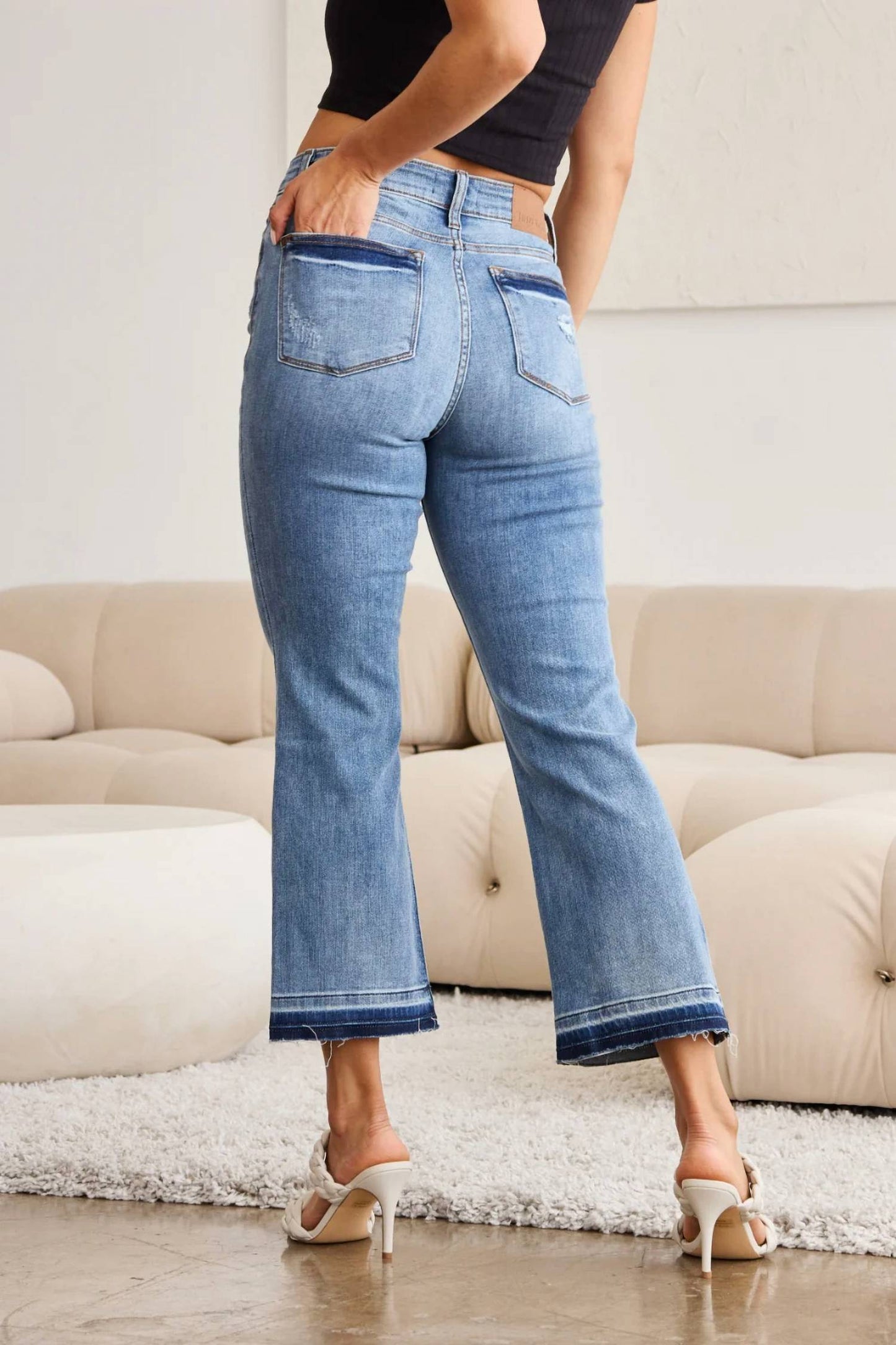 Judy Blue - Mid Rise Release Hem Cropped Bootcut Jeans
