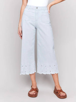 Charlie B - Wide-leg Cropped Jeans With Scallop Embroidered Hem