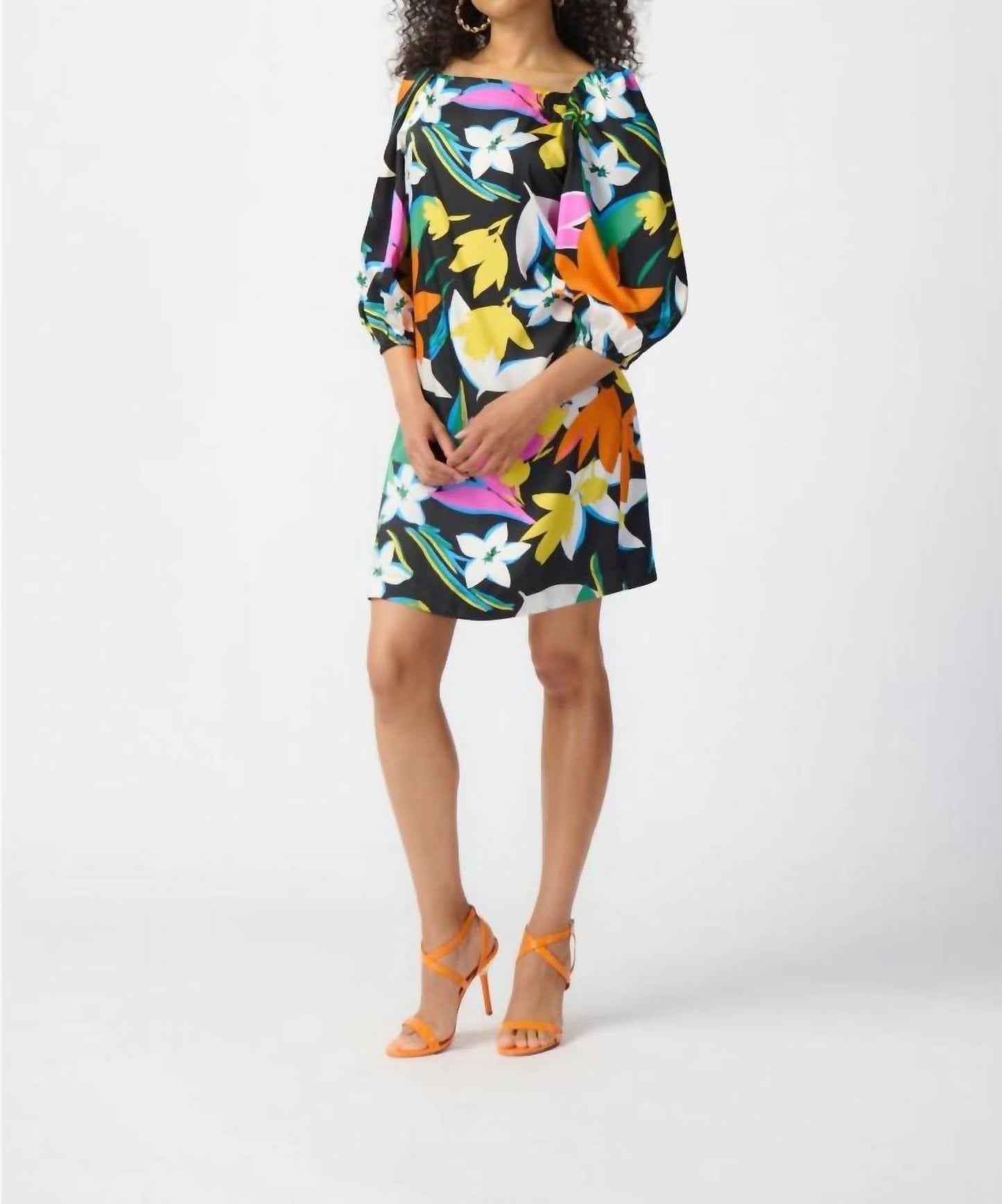 Joseph Ribkoff - Floral Print Puff Sleeve Satin Shift Dress