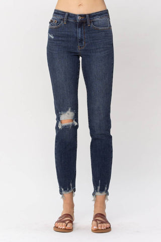 Judy Blue - Mid Rise Chopped Hem Relaxed Denim Jeans