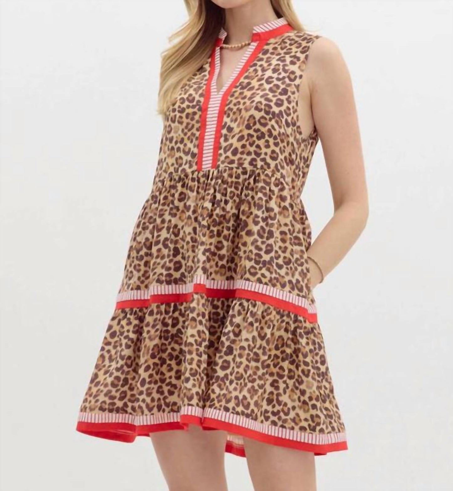 Entro - Vera Animal Print Trim Sleeveless Mini Dress