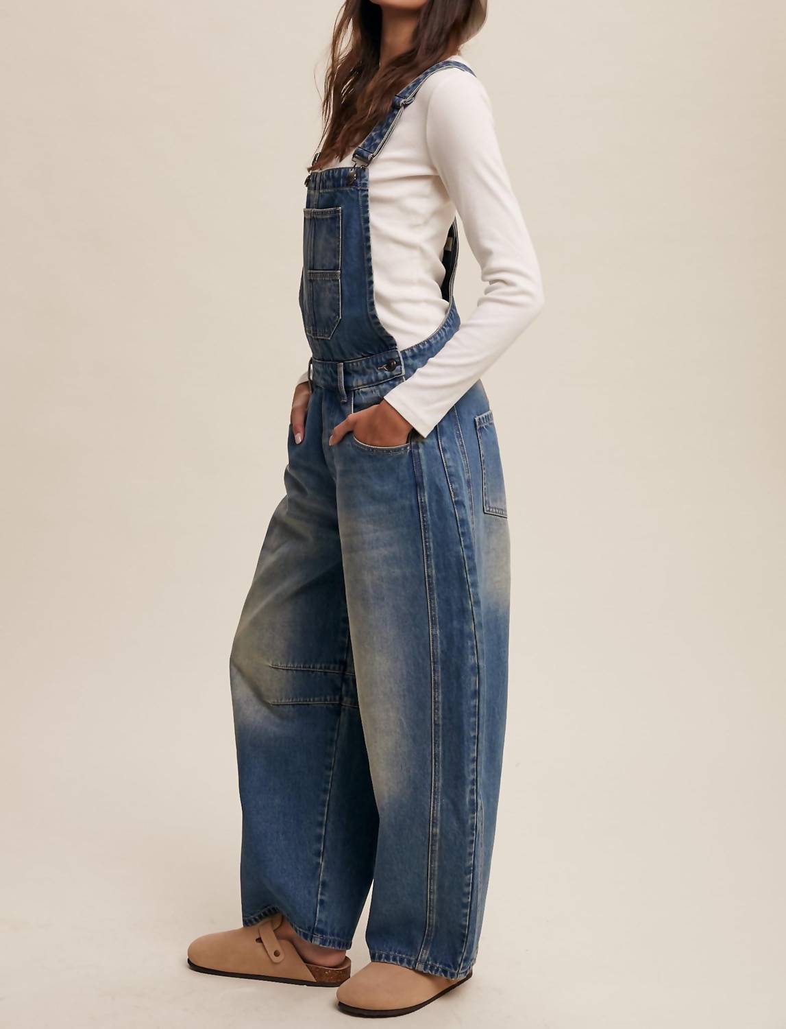 Listicle - Women's Denim Barrel Overalls