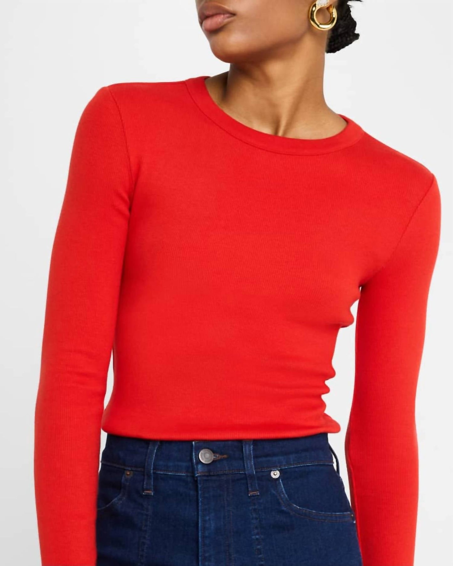 Veronica Beard - Long Sleeve Pruitt Ribbed Tee Poppy