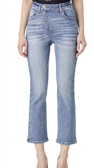 Risen - Straight Leg Asymetrical Zipper Jeans