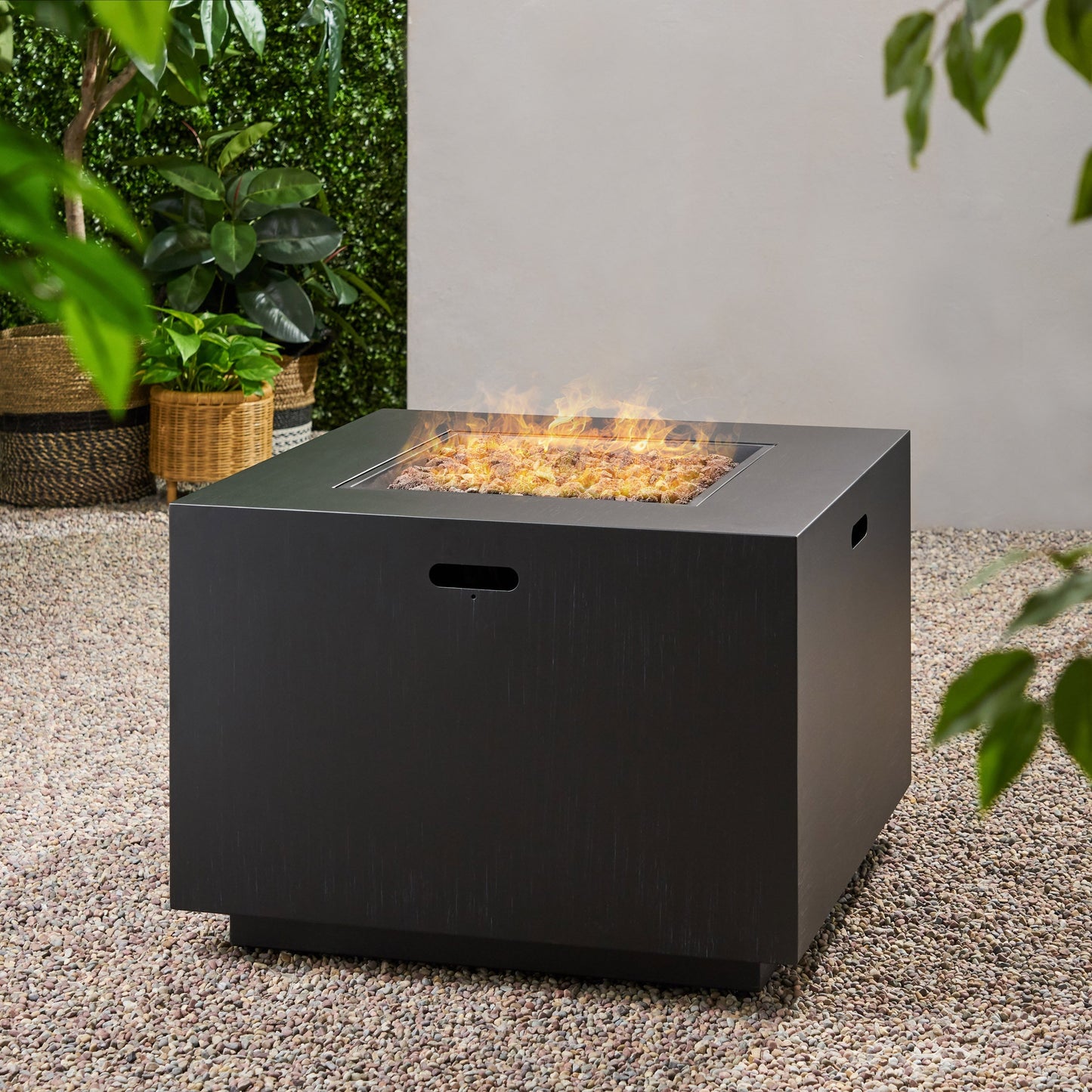 Outdoor Patio Propane Fire Pit 24" H x 31" W Square Iron Gas-burning Fire Pit