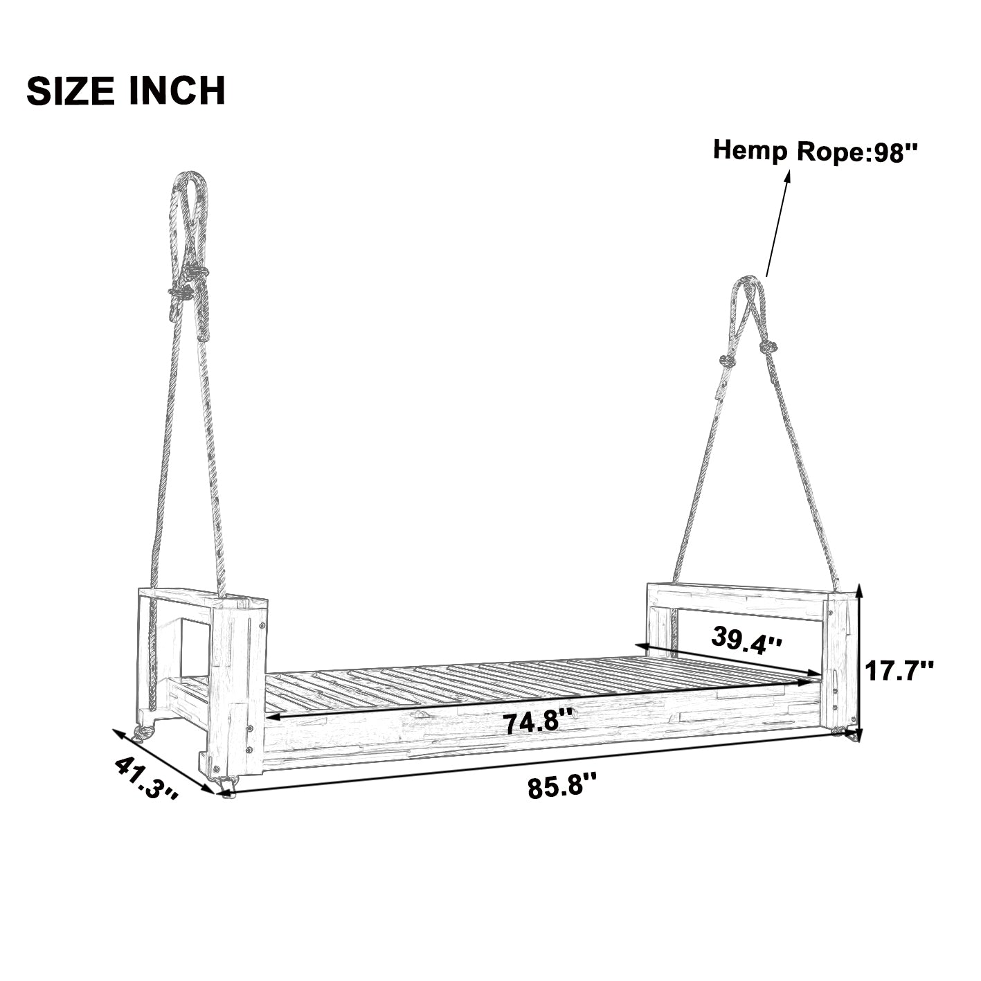 Twin Size Porch Swing Bed Seating Gray