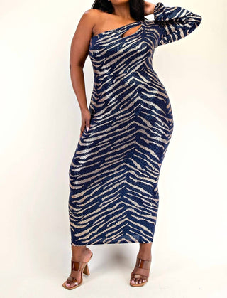 The Curve La - Plus Size Sequns Knit One Shoulder Dress With Cutout