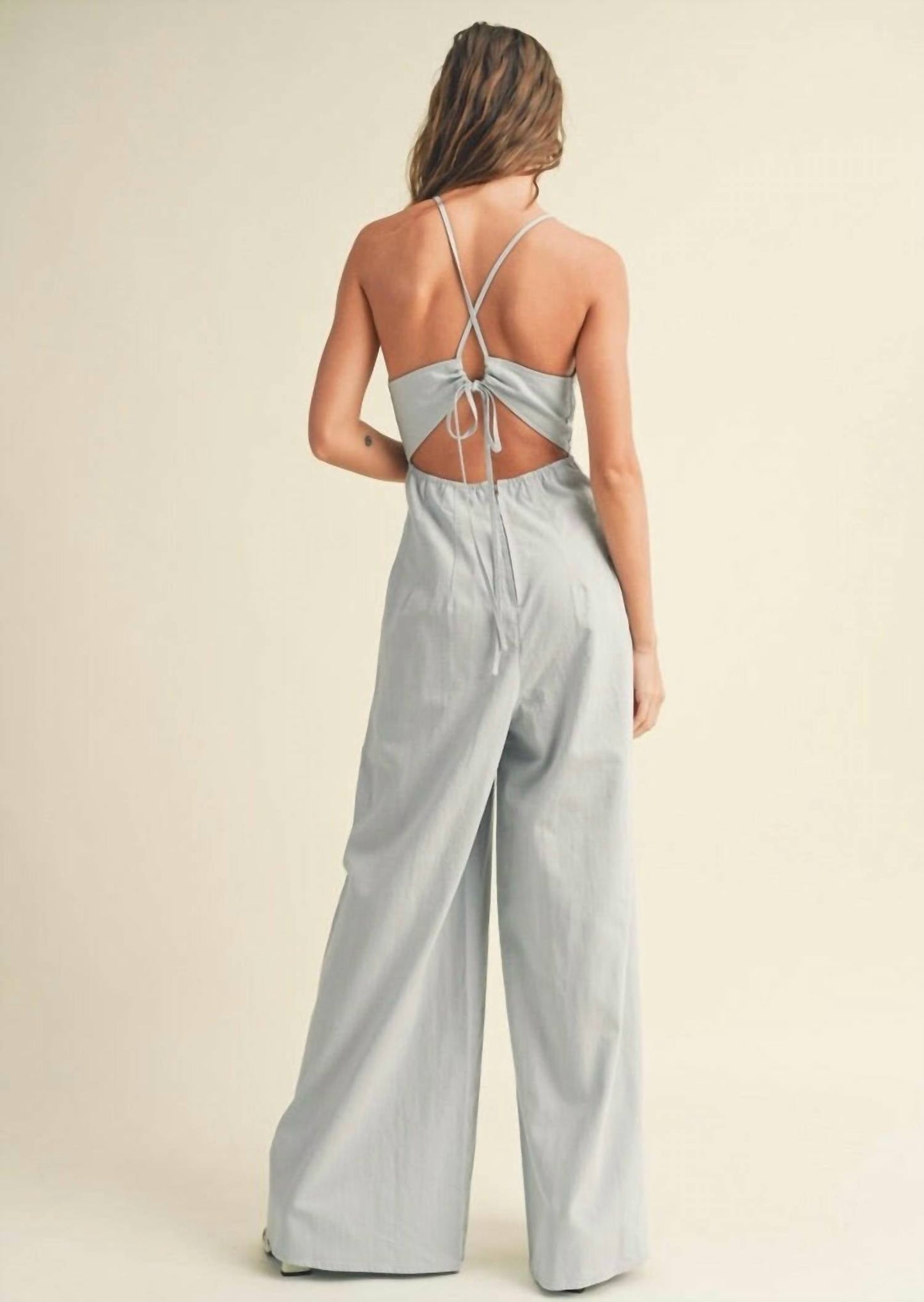 Miou Muse - Washed Cotton Halter Jumpsuit