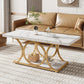 Rectangle Coffee Table, 2 Tier With Geometric Legs, Furniture With Storage Shelf - White / Gold