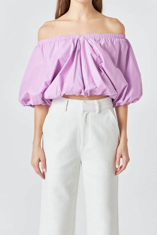Endless Rose - Cropped V-neck Puff Sleeve Top