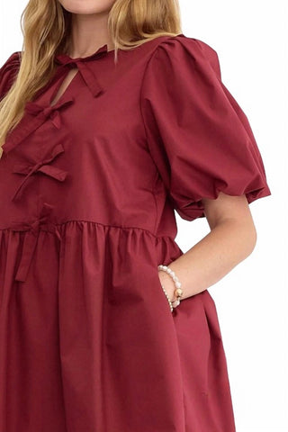 Entro - Dalila Puff Sleeves Bow Detail Mini Dress