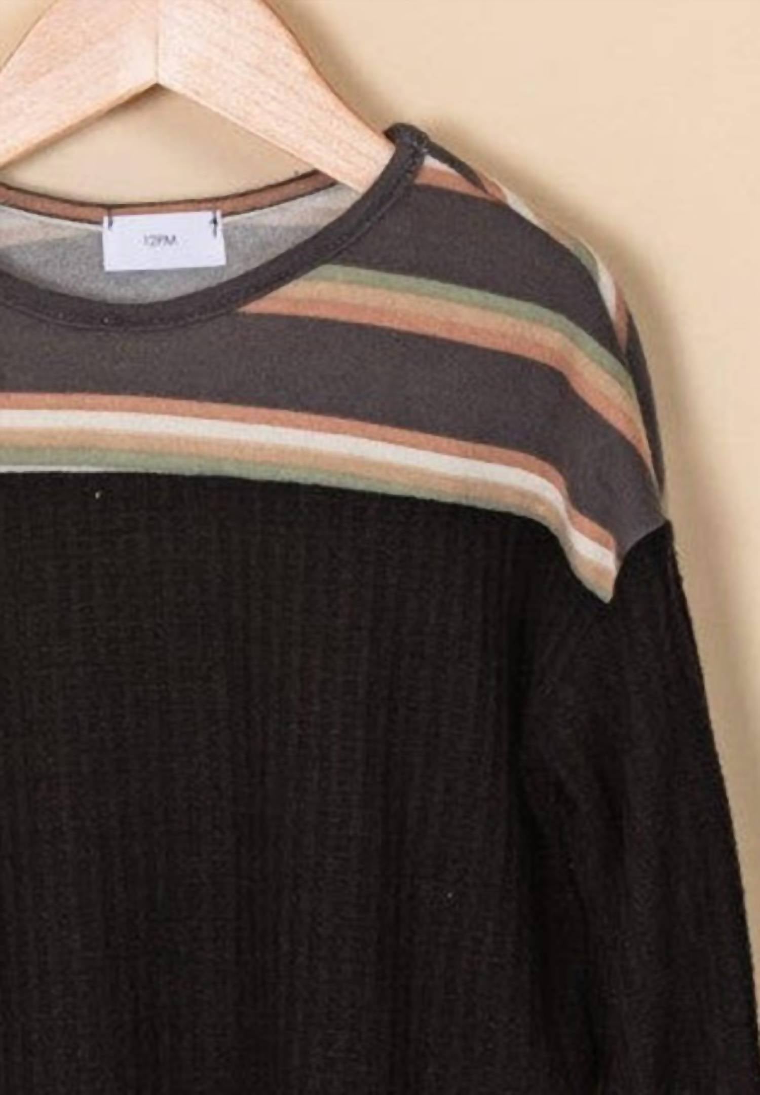 12Pm By Mon Ami - Girls Stripe Waffle Knit Top