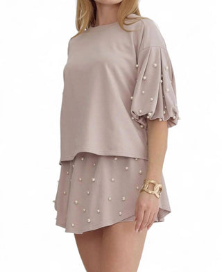 Entro - PEARL EMBELLISHED BUBBLE SLEEVE TOP