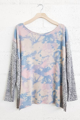 143 Story - Brushed Soft Tie Dye & Cheetah Print Tunic Top
