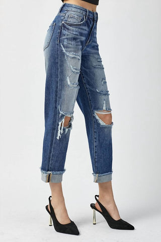 Risen - High Rise Boyfriend Destroyed Jeans