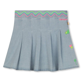 Billieblush - Kids Pleated Denim Skirt W/ Rickrack Embroidery On Waist