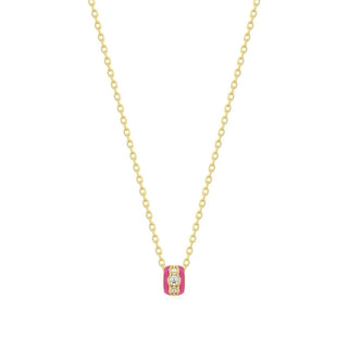 Eklexic - Women's Pink Enamel & Cubic Zirconia Channel Rondelle Necklace