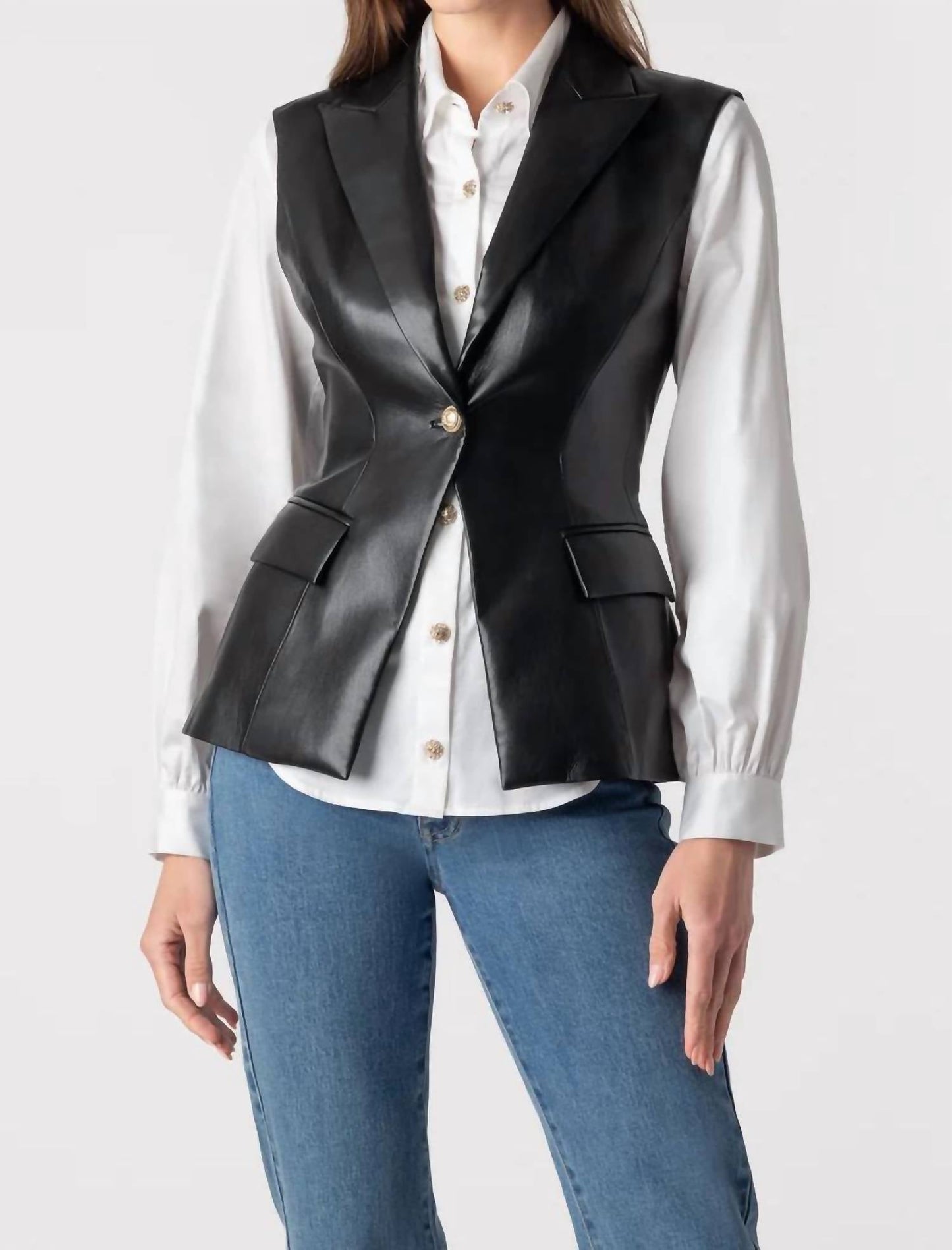 Generation Love - RIALTO VEGAN LEATHER SLEEVELESS BLAZER