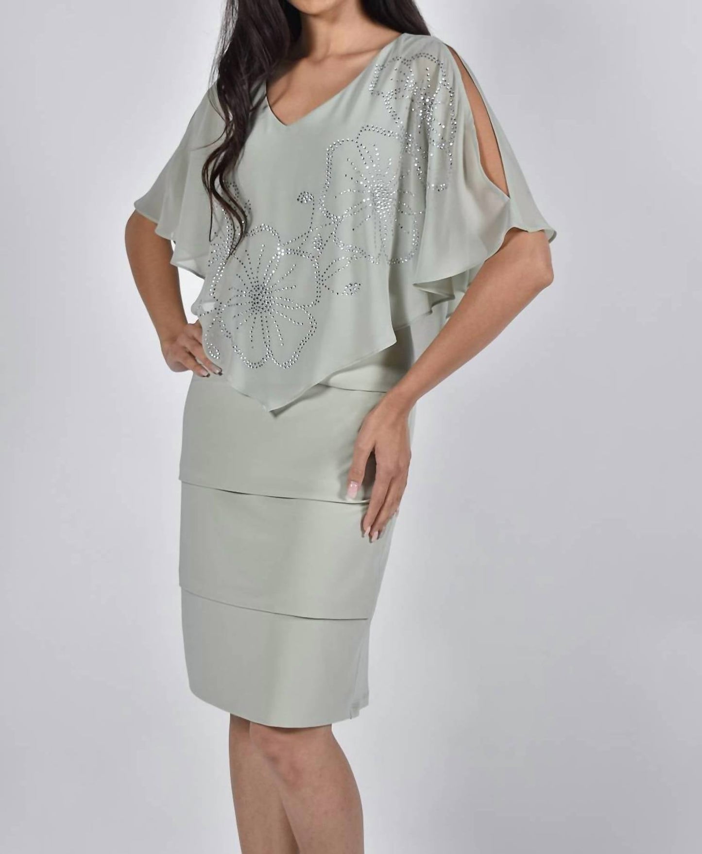 Frank Lyman - Knit Dress With Chiffon Overlay