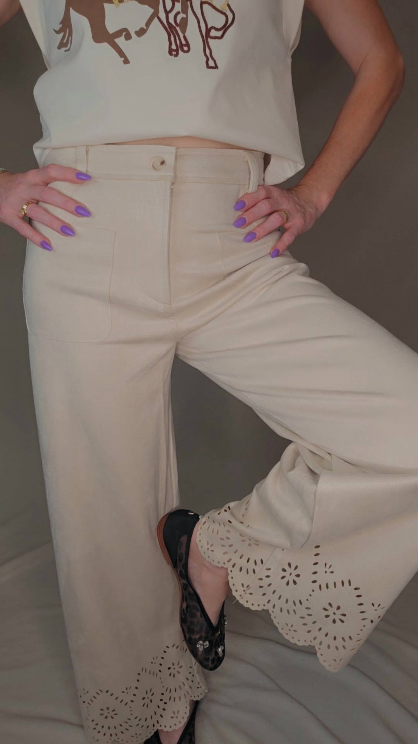 Allie Rose - Suede Laser Cut Wide Leg Pants