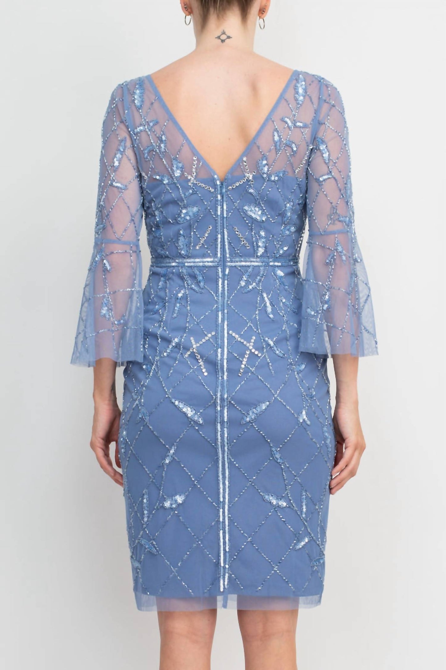 Adrianna Papell - Boat Neck Mesh Dress