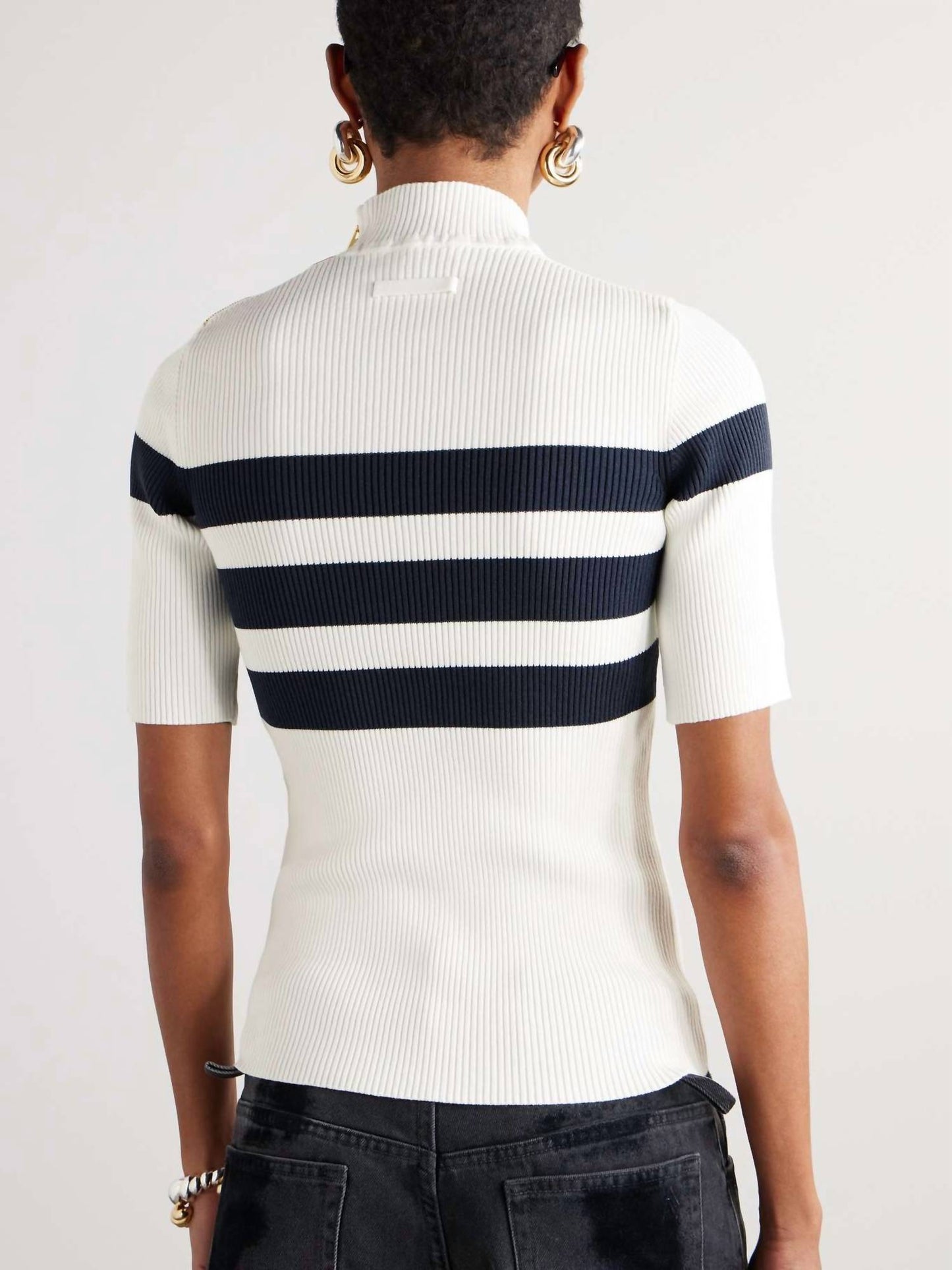 Jean Paul Gaultier - Viscose Striped Knitted Short Sleeves Pullover