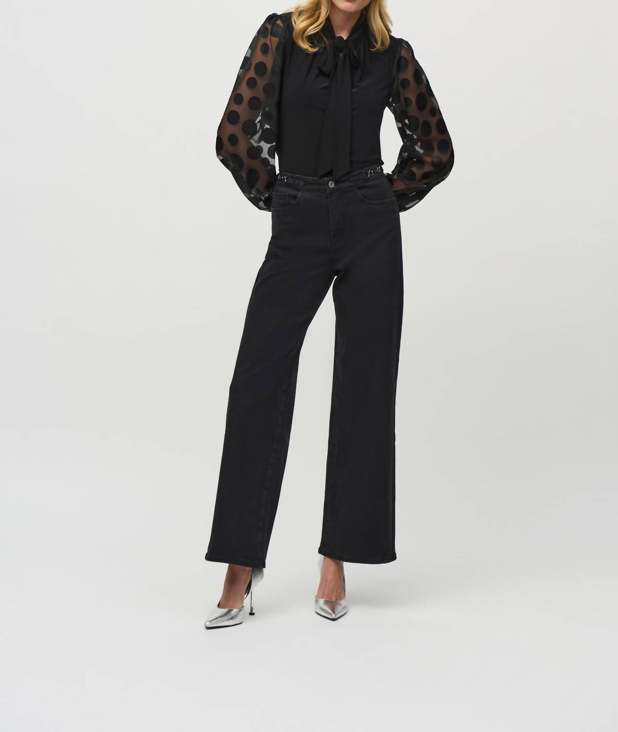 Joseph Ribkoff - Polka Dot Bishop Sleeve Pullover Top