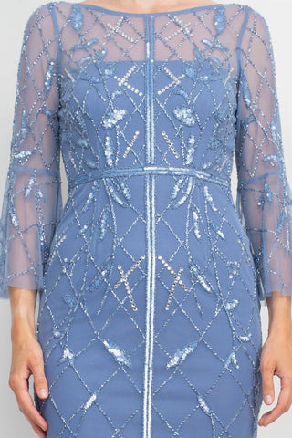 Adrianna Papell - Boat Neck Mesh Dress