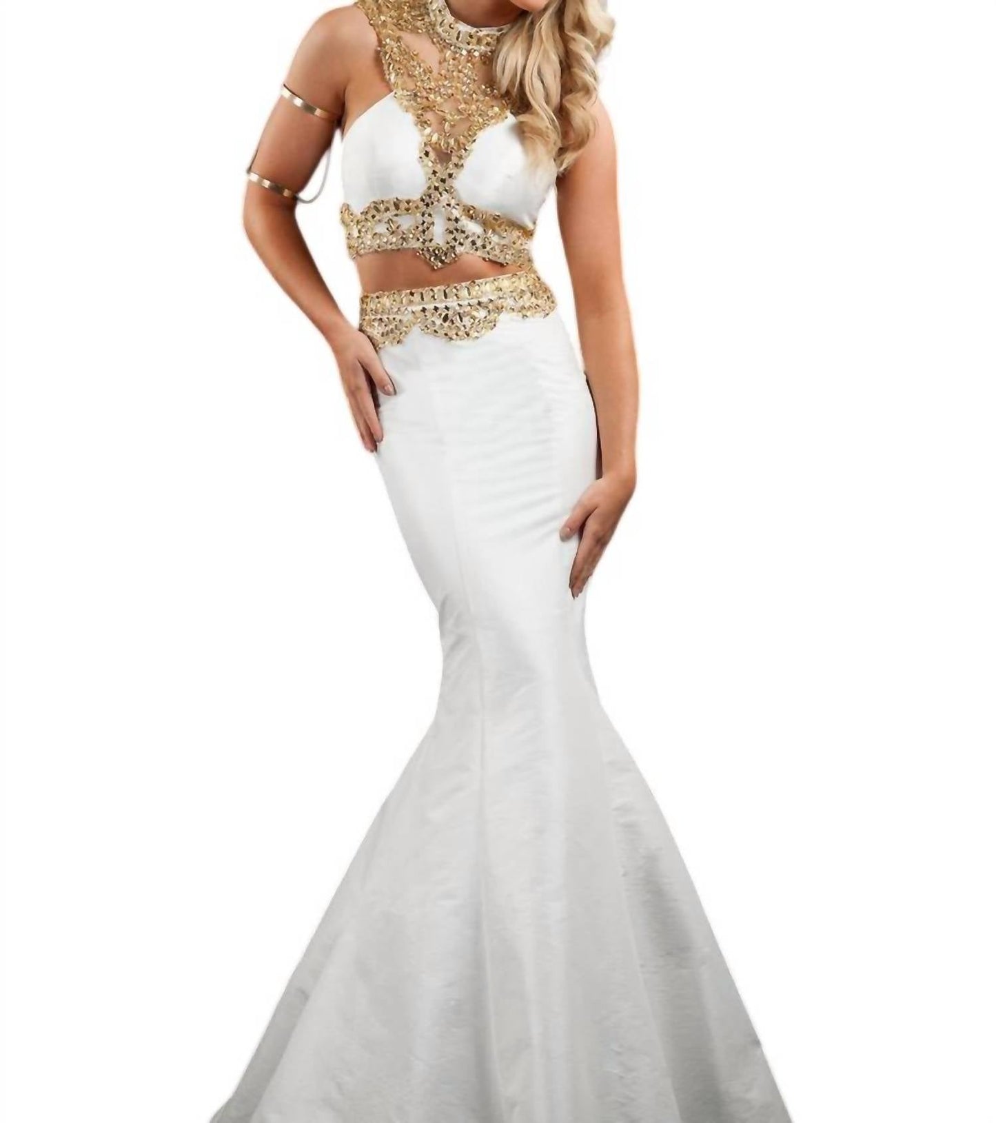 Rachel Allan - Beaded Two-piece Taffeta Mermaid Gown