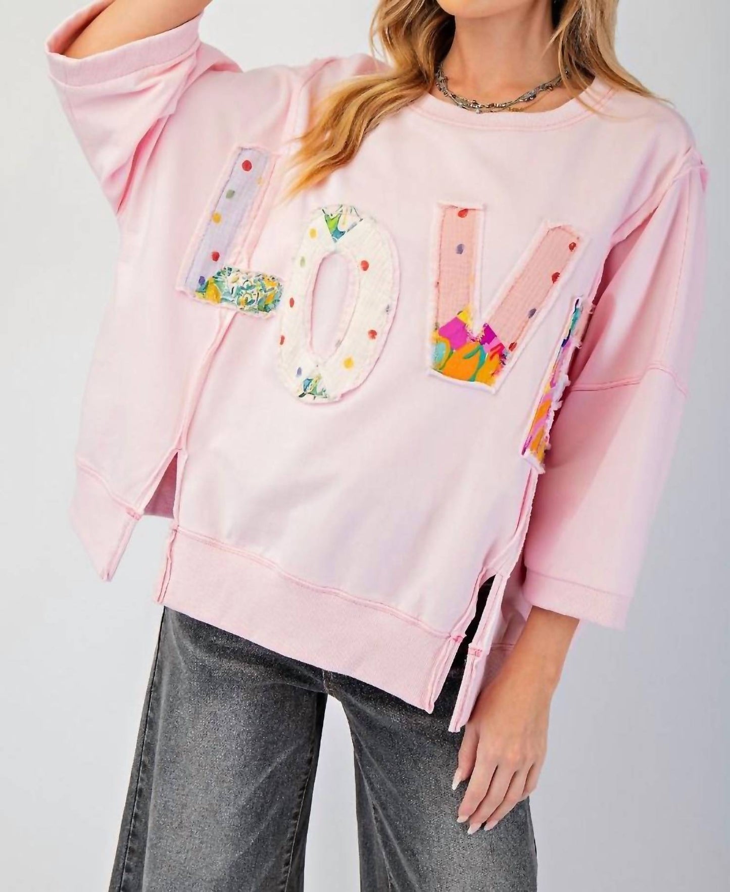 Easel - Love Patch Pullover Top
