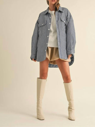 Klesis - Striped Padded Oversized Shacket