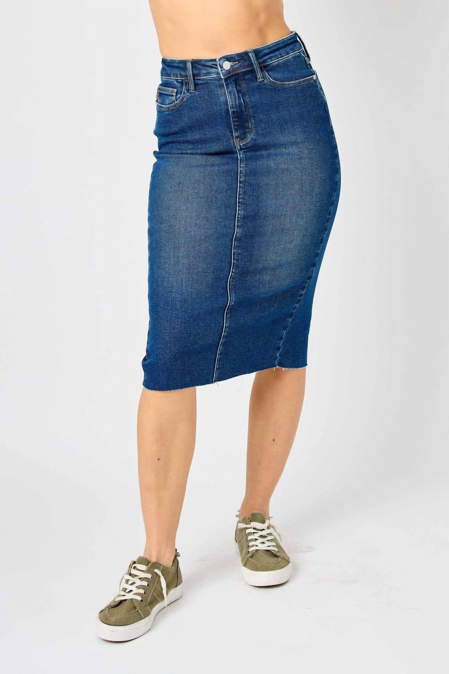Judy Blue - Mid Length Denim Skirt With Slit In Back
