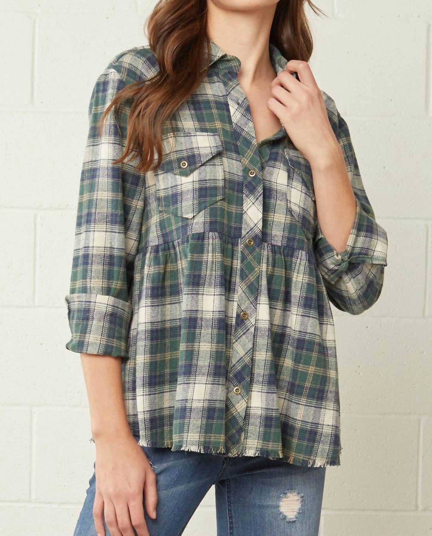 Entro - Plaid Flannel Babydoll Top