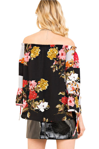 Entro - Textured Floral Off The Shoulder Top