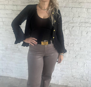 L'Agence - RIVA OPEN STITCH RUFFLE CARDIGAN