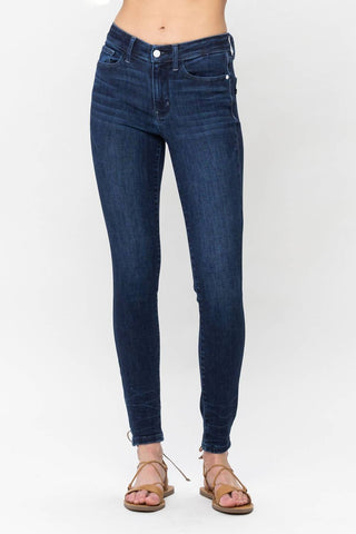 Judy Blue - Mid Rise Classic Crinkle Ankle Detail Skinny Denim Jeans