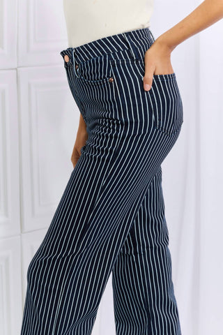 Judy Blue - High Waist Tummy Control Striped Straight Trouser Jeans