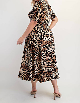 The Curve La - Plus Size Surplice Midi Dress With Full Skirt