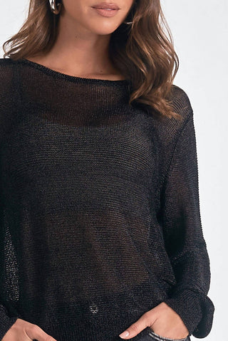 Elan - Ainsley Metallic Mesh Crewneck Sweater