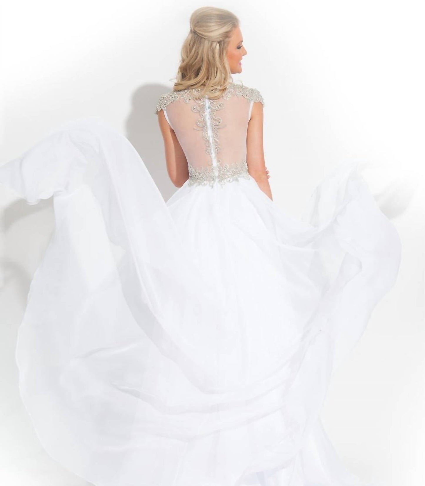Rachel Allan - Beaded High Mesh Neck Chiffon Prom Gown