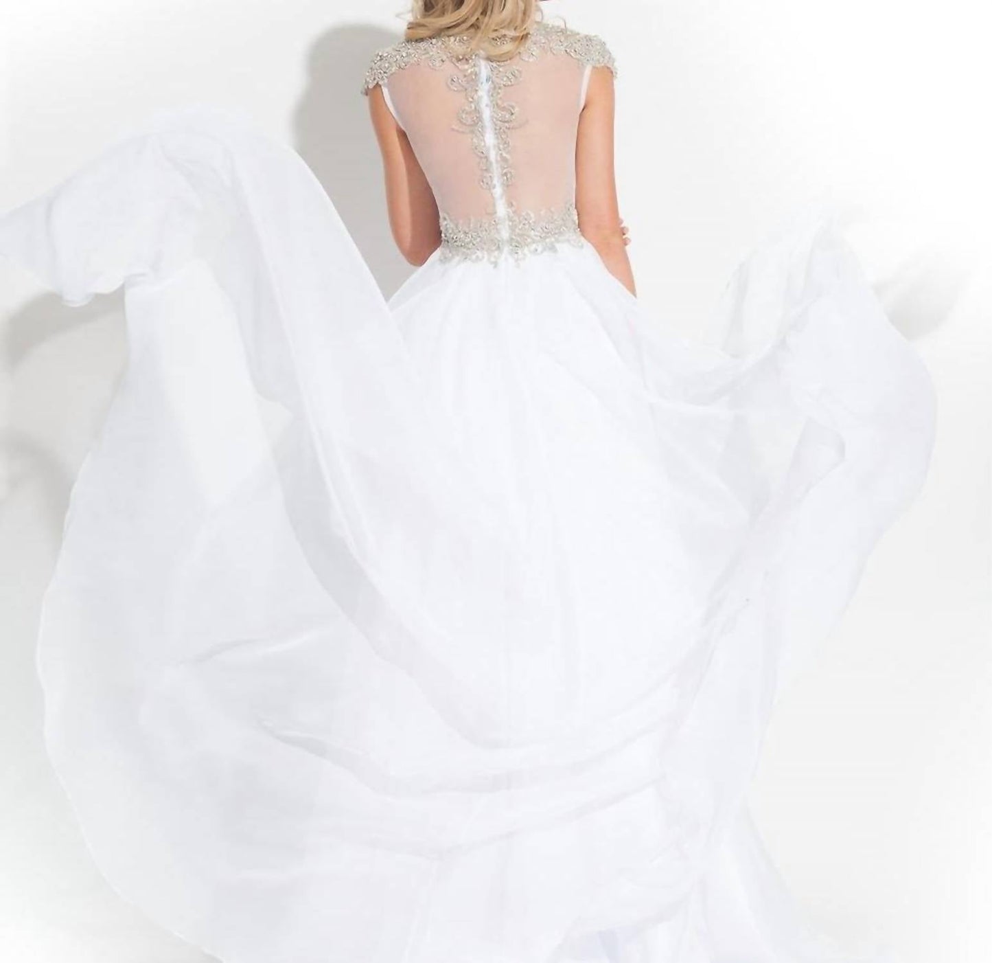 Rachel Allan - Beaded High Mesh Neck Chiffon Prom Gown