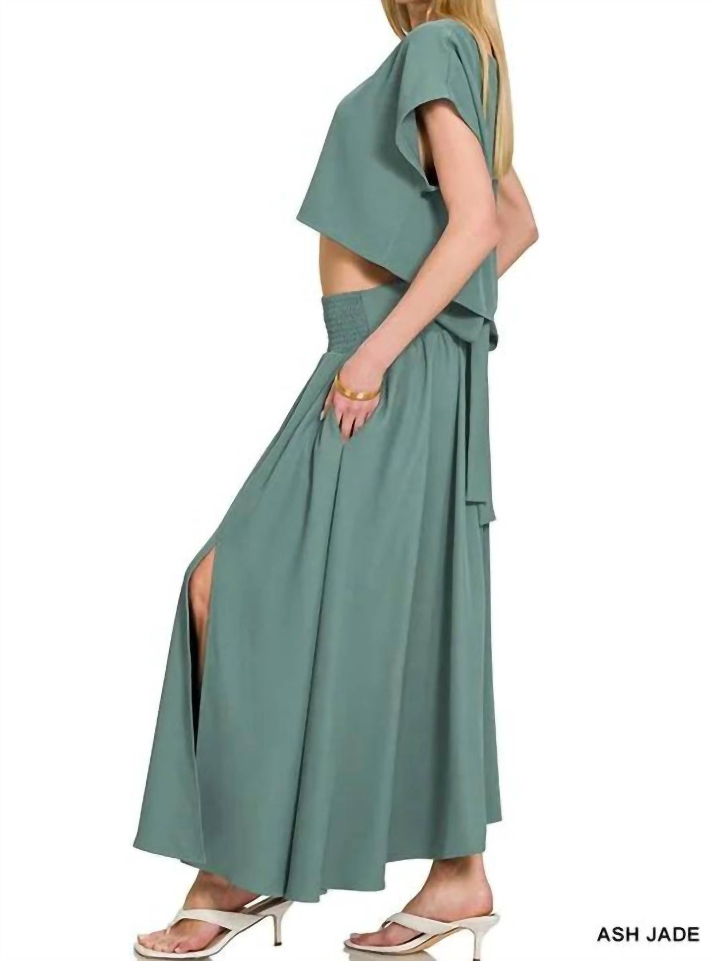 Trendsi - Zenana Heavy Woven Span Crop Tee & Skirt Set