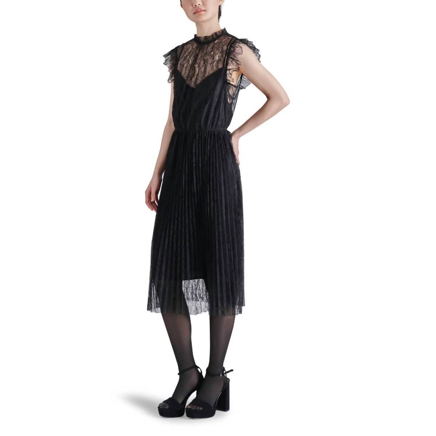 Steve Madden - Izzo Pleated Ruffle Lace Midi Dress