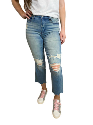 Judy Blue - Tinted Wash & Destroyed Cropped Straight Jeans