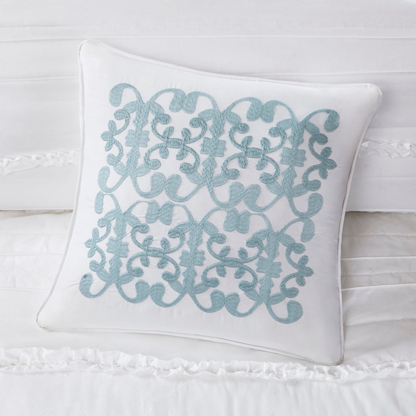 5 Piece Microfiber Ruffled Comforter Set White California King